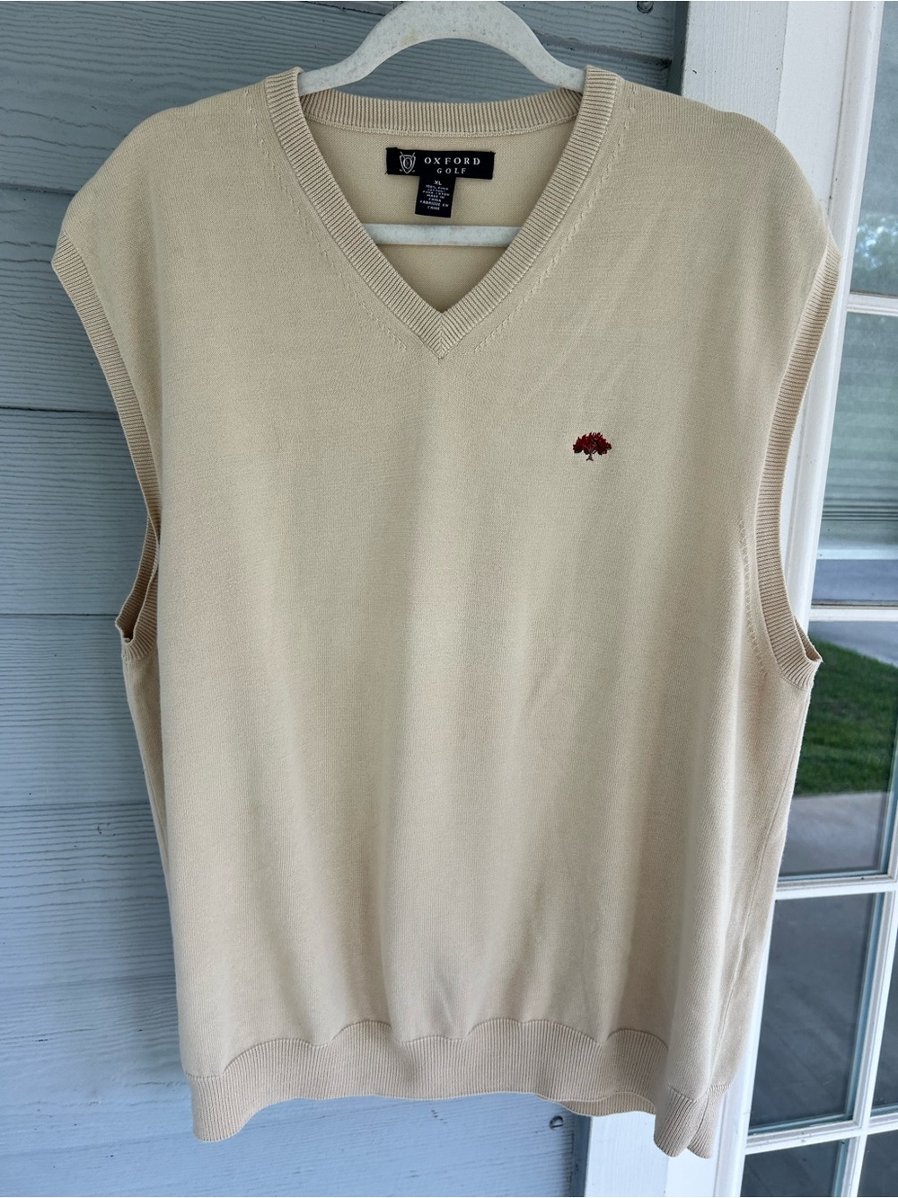 Oxford Golf Men’s V-Neck Sleeveless Knit Sweater Vest Beige XL Logo Vintage